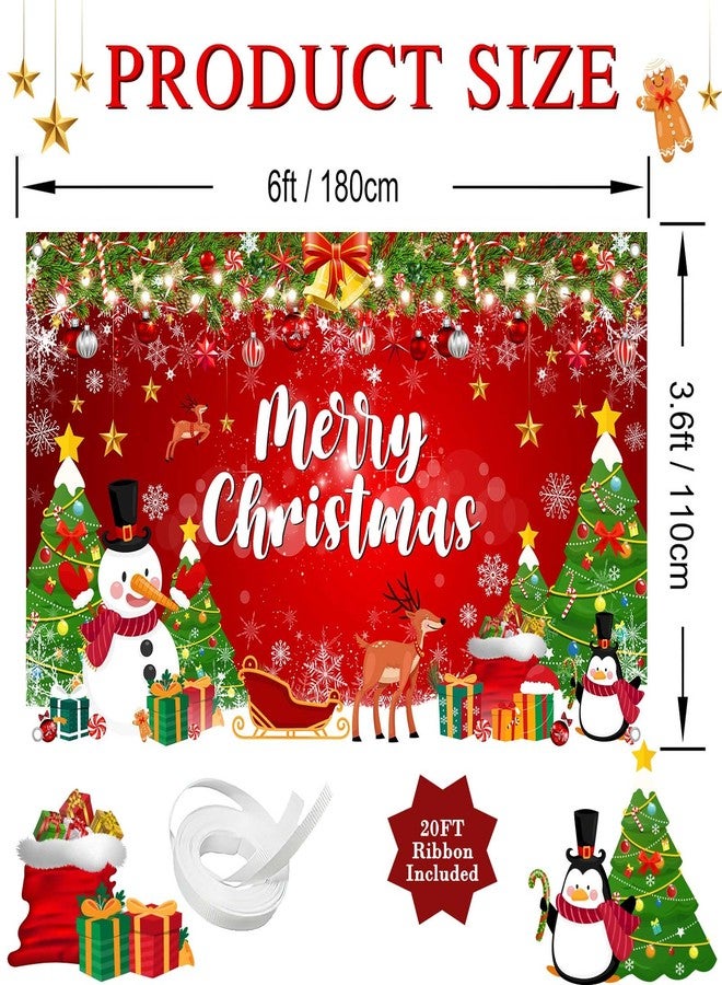 Lecheme Merry Christmas Backdrop Red Green Garland Jingle Bell Christmas Banner Snowman Xmas Background for Holiday Party Decorations Indoor or Outdoor 6x3.6ft - Image 3